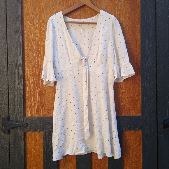 Free People All Yours Cream Green Polka Dot Wrap Bust Tie Mini Dress Small 4 - Picture 15 of 16